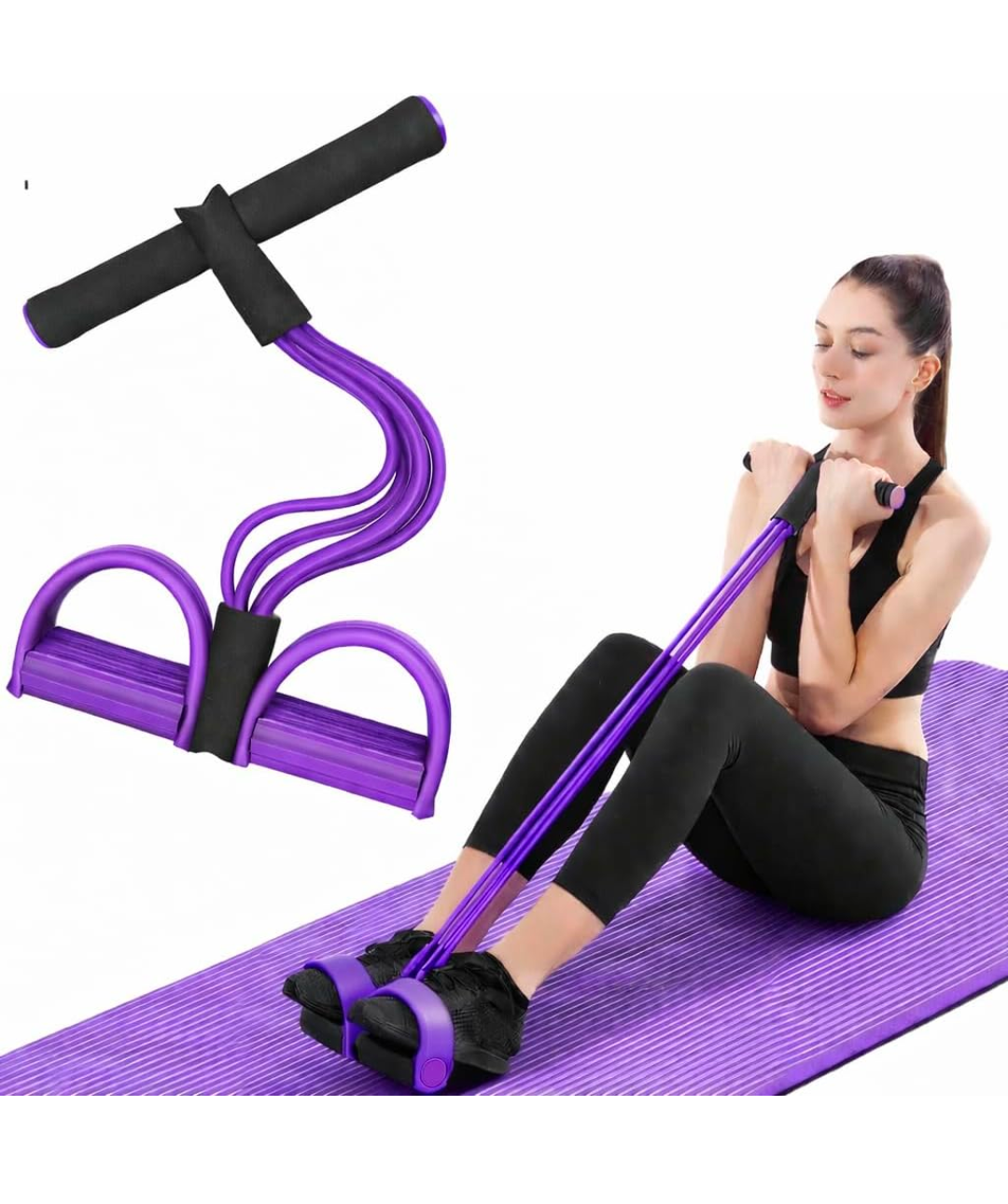 Yoga Pedal Puller Resistance Band-4 Pull Reducer Tummy Training Foot Pedal Exercise Fitness Band, Body Building Stretching Band Men and Women