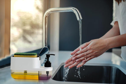 3-in-1 Soap Dispenser with Sponge Holder – Bathroom Liquid Soap Pump for Kitchen Sink handwash Dispenser (Multicolor)