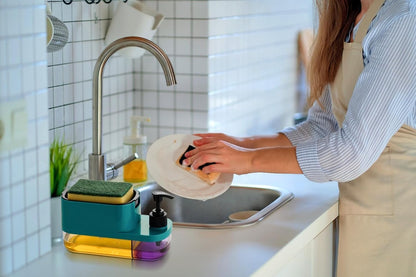 3-in-1 Soap Dispenser with Sponge Holder – Bathroom Liquid Soap Pump for Kitchen Sink handwash Dispenser (Multicolor)