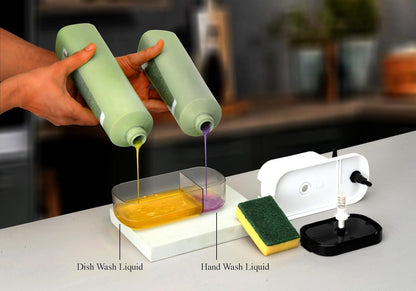 3-in-1 Soap Dispenser with Sponge Holder – Bathroom Liquid Soap Pump for Kitchen Sink handwash Dispenser (Multicolor)