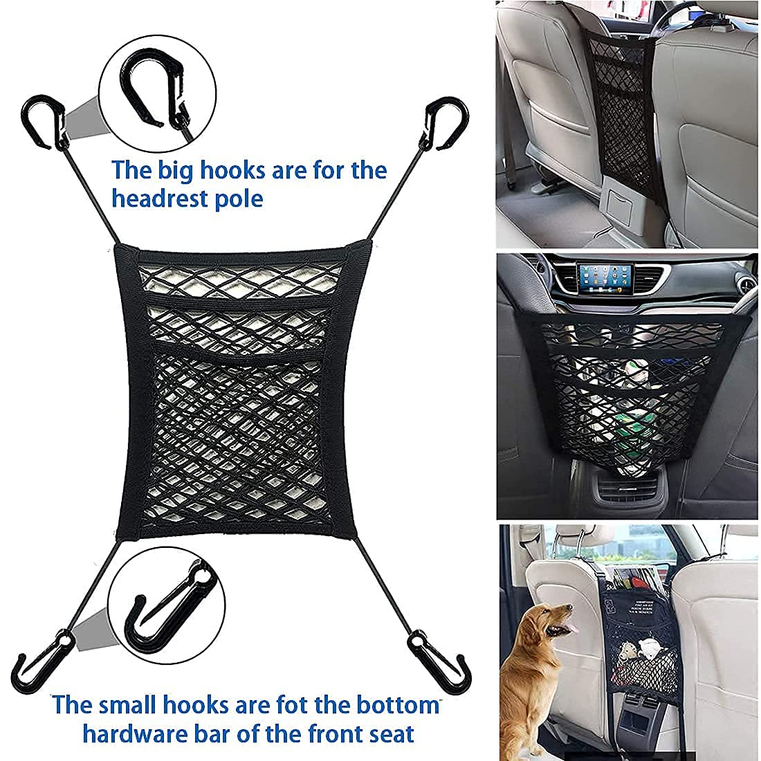 3-Layer Car Mesh Organizer, Seat Back Net Bag, Driver Storage Netting Pouch