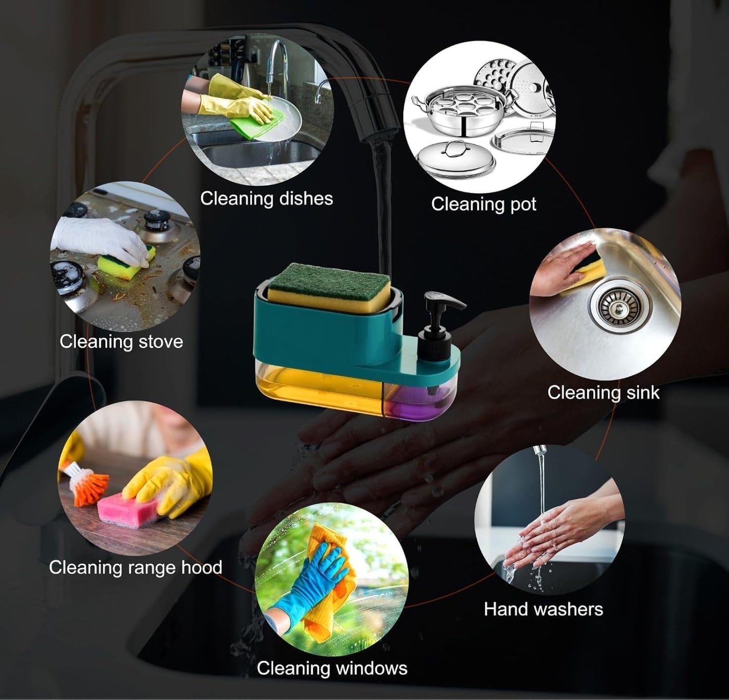 3-in-1 Soap Dispenser with Sponge Holder – Bathroom Liquid Soap Pump for Kitchen Sink handwash Dispenser (Multicolor)